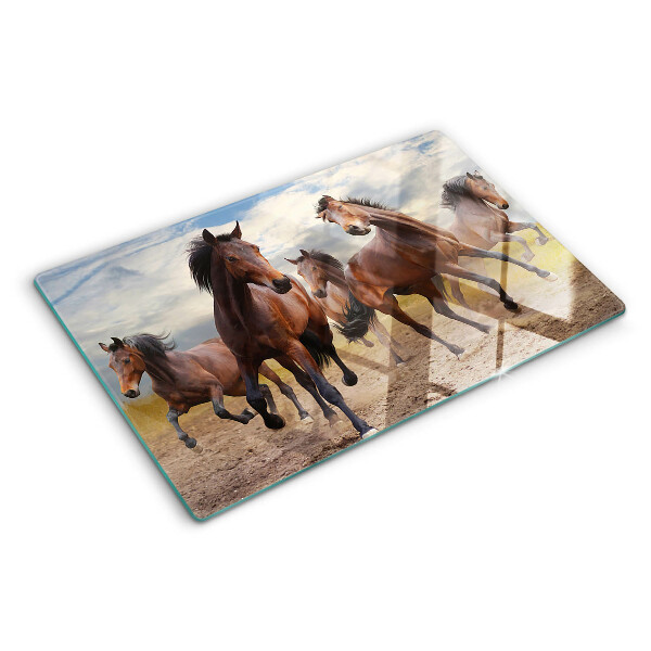Deska kuchenna szklana z nadrukiem przedstawiającym biegnące konie na pastwisku