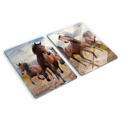 Deska kuchenna szklana z nadrukiem przedstawiającym biegnące konie na pastwisku