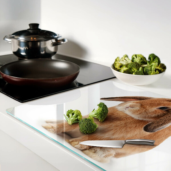 Szklana deska kuchenna z motywem królika na białym tle