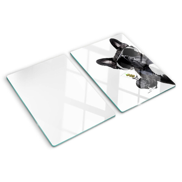 Szklana deska kuchenna z nadrukiem przedstawiającym psa w okularach przeciwsłonecznych