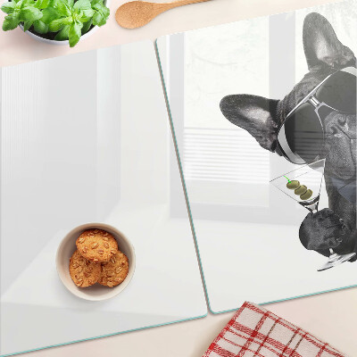 Szklana deska kuchenna z nadrukiem przedstawiającym psa w okularach przeciwsłonecznych