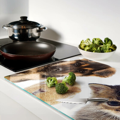 Deska kuchenna szklana z nadrukiem przedstawiającym psy, koty i króliki