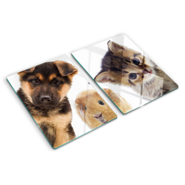 Deska kuchenna szklana z nadrukiem przedstawiającym psy, koty i króliki