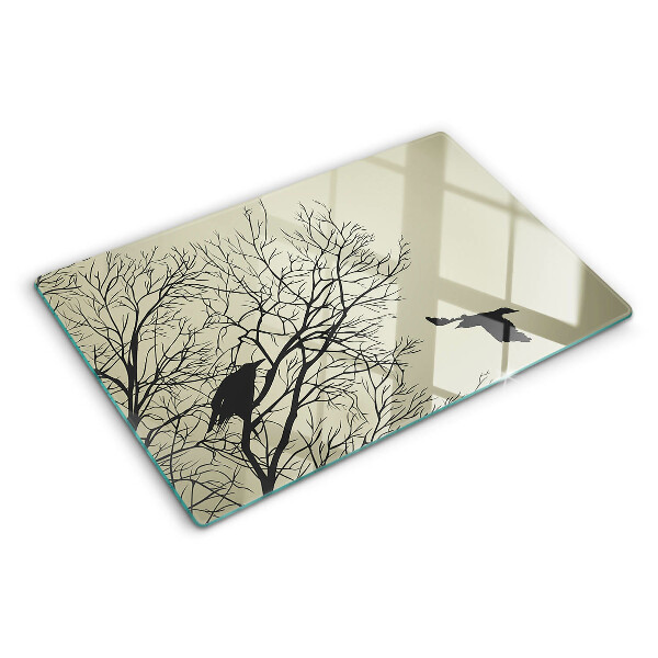 Deska kuchenna szklana z motywem ptaków siedzących na gałęziach drzew