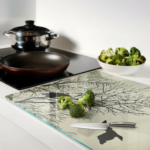 Deska kuchenna szklana z motywem ptaków siedzących na gałęziach drzew