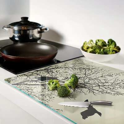 Deska kuchenna szklana z motywem ptaków siedzących na gałęziach drzew