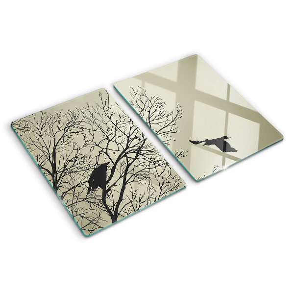 Deska kuchenna szklana z motywem ptaków siedzących na gałęziach drzew