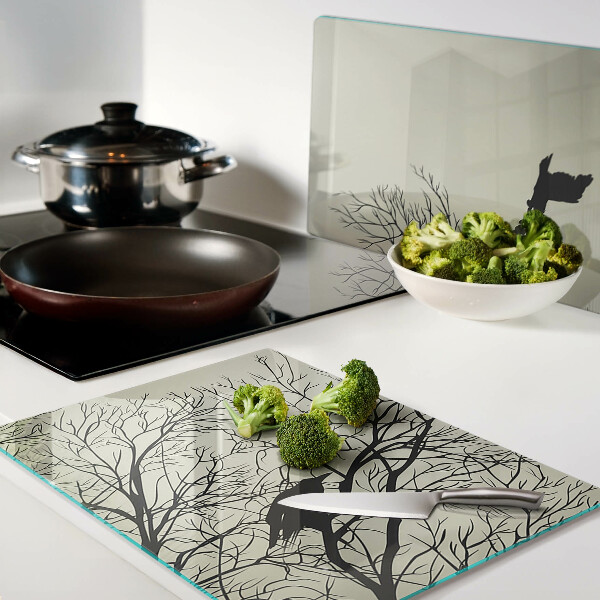 Deska kuchenna szklana z motywem ptaków siedzących na gałęziach drzew