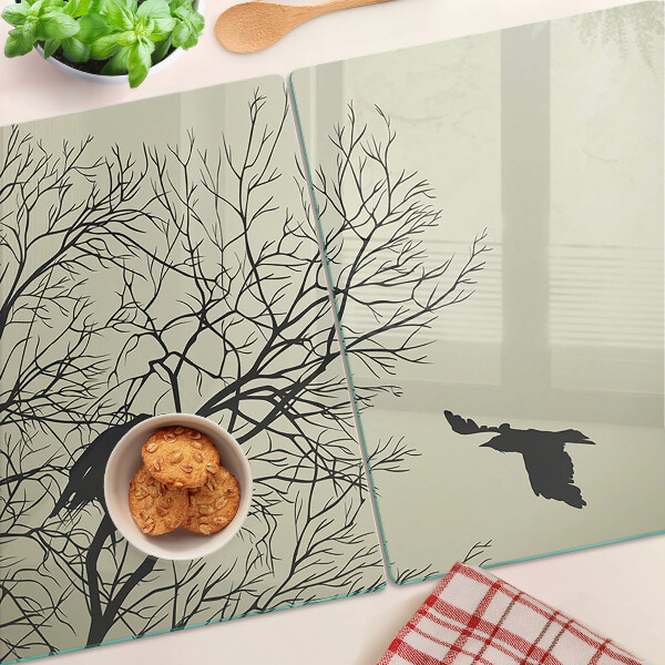 Deska kuchenna szklana z motywem ptaków siedzących na gałęziach drzew