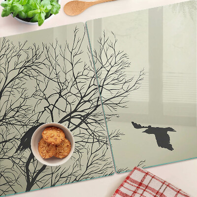 Deska kuchenna szklana z motywem ptaków siedzących na gałęziach drzew