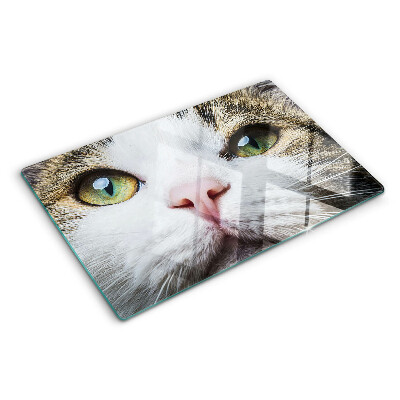 Deska kuchenna szklana z nadrukiem kota z zielonymi oczami