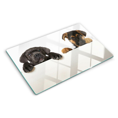 Szklana deska do krojenia z nadrukiem dwóch piesków rozglądających się