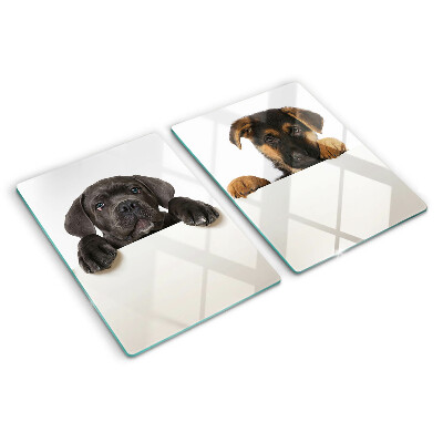 Szklana deska do krojenia z nadrukiem dwóch piesków rozglądających się