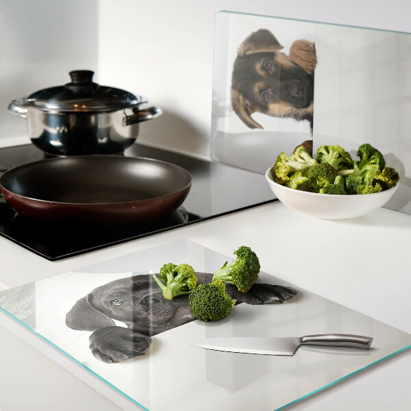 Szklana deska do krojenia z nadrukiem dwóch piesków rozglądających się