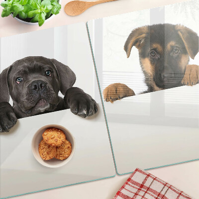 Szklana deska do krojenia z nadrukiem dwóch piesków rozglądających się