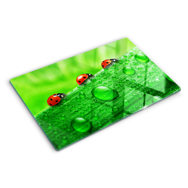 Deska kuchenna szklana z motywem biedronek na zielonym tle