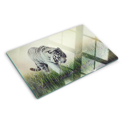 Szklana deska do krojenia z nadrukiem tygrysa w trawie