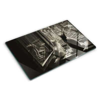 Szklana deska kuchenna z motywem kotów siedzących przy oknie