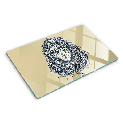 Szklana deska kuchenna z motywem lwa w okularach