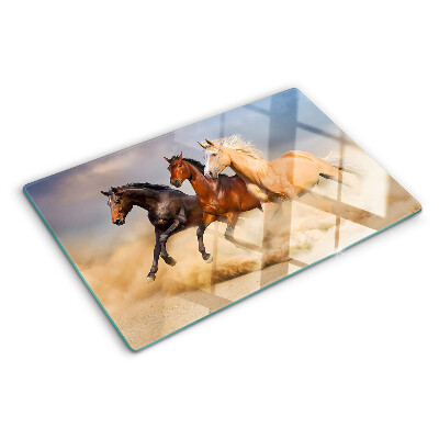 Szklana deska do krojenia z nadrukiem przedstawiającym galopujące konie