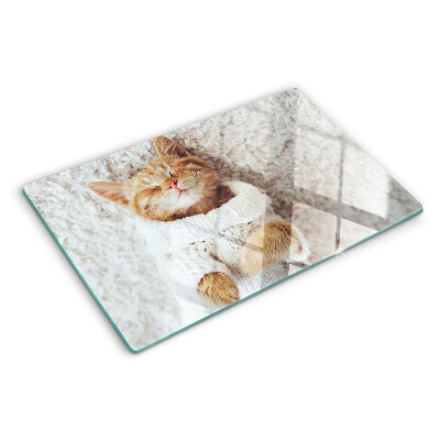 Szklana deska kuchenna z motywem słodkiego kotka w sweterku