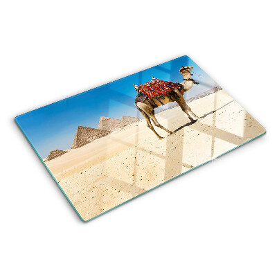 Deska kuchenna szklana z nadrukiem przedstawiającym piramidy i wielbłąda na pustyni