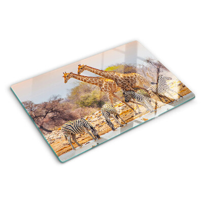 Szklana deska do krojenia z motywem zebry i żyrafy w naturalnym środowisku