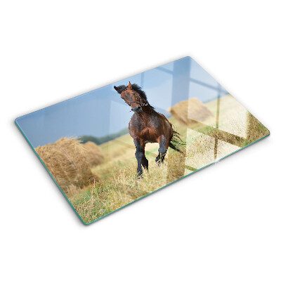 Szklana deska do krojenia z nadrukiem konia na łące