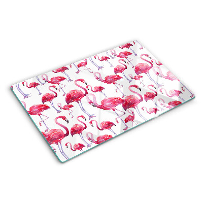 Szklana deska kuchenna z motywem flamingów na białym tle