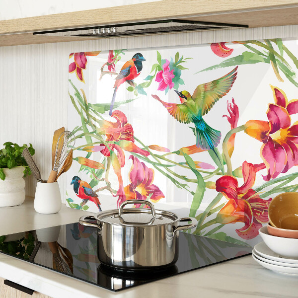 Deska kuchenna szklana z nadrukiem kwiatów i egzotycznych ptaków