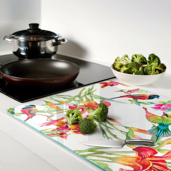 Deska kuchenna szklana z nadrukiem kwiatów i egzotycznych ptaków