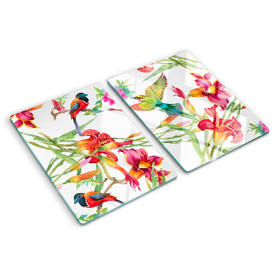 Deska kuchenna szklana z nadrukiem kwiatów i egzotycznych ptaków