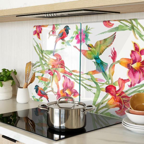 Deska kuchenna szklana z nadrukiem kwiatów i egzotycznych ptaków