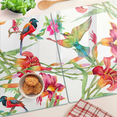 Deska kuchenna szklana z nadrukiem kwiatów i egzotycznych ptaków