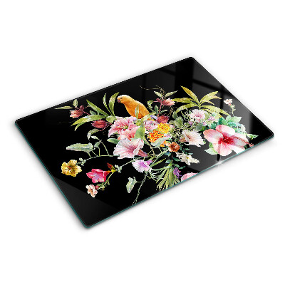 Deska kuchenna szklana z motywem kwiatów i ptaków