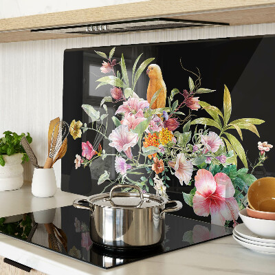 Deska kuchenna szklana z motywem kwiatów i ptaków