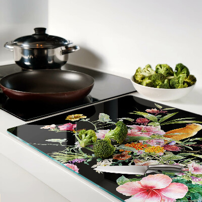 Deska kuchenna szklana z motywem kwiatów i ptaków