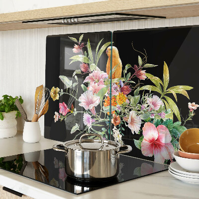 Deska kuchenna szklana z motywem kwiatów i ptaków