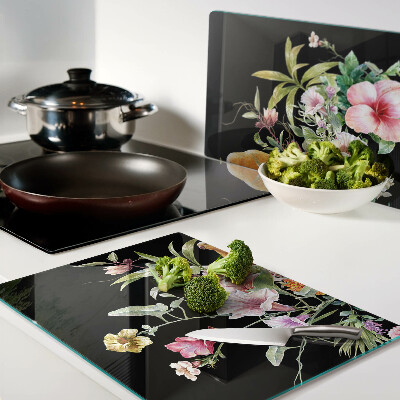 Deska kuchenna szklana z motywem kwiatów i ptaków