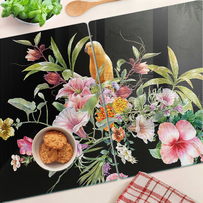 Deska kuchenna szklana z motywem kwiatów i ptaków