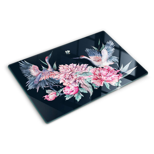 Szklana deska do krojenia z motywem kwiatów i ptaków
