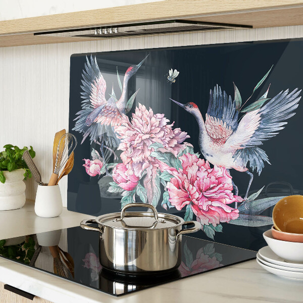 Szklana deska do krojenia z motywem kwiatów i ptaków