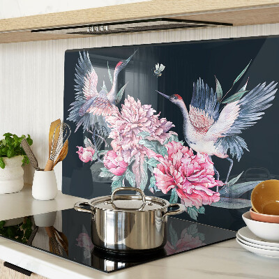 Szklana deska do krojenia z motywem kwiatów i ptaków