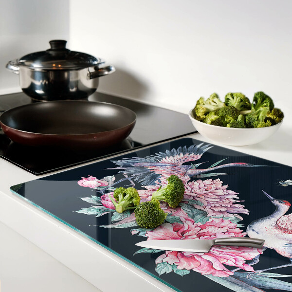 Szklana deska do krojenia z motywem kwiatów i ptaków