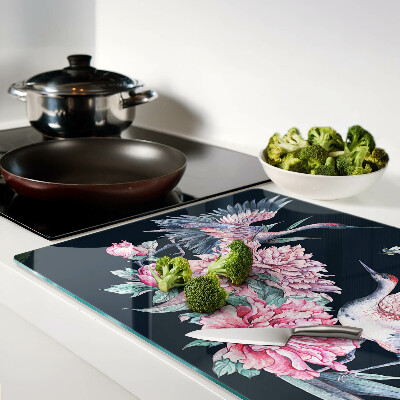 Szklana deska do krojenia z motywem kwiatów i ptaków