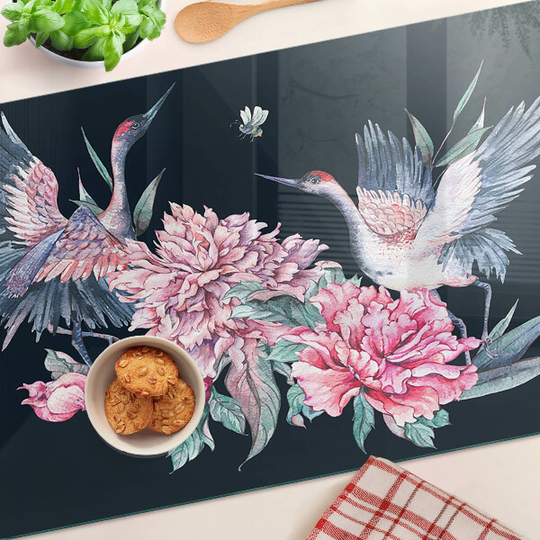 Szklana deska do krojenia z motywem kwiatów i ptaków