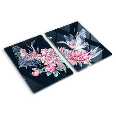 Szklana deska do krojenia z motywem kwiatów i ptaków