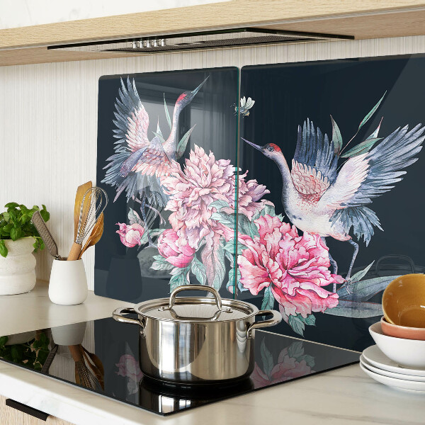 Szklana deska do krojenia z motywem kwiatów i ptaków