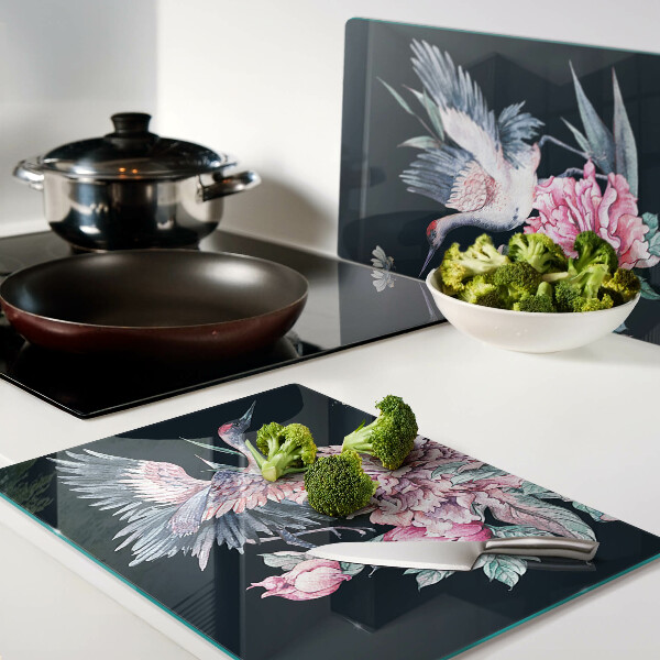 Szklana deska do krojenia z motywem kwiatów i ptaków