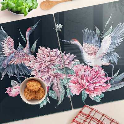 Szklana deska do krojenia z motywem kwiatów i ptaków